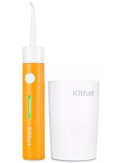 Ирригатор Kitfort КТ-2957-4, портативный, 320 мл, 3 режима, 2 насадки, от АКБ, бело/оранж.