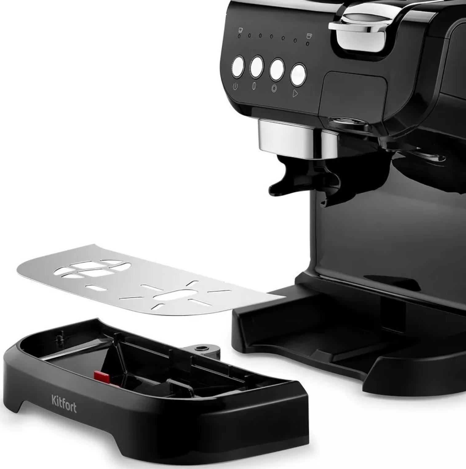 Кофемашина Kitfort КТ-7107, рожковая/капельная, 1560 Вт, 2 л, чёрная