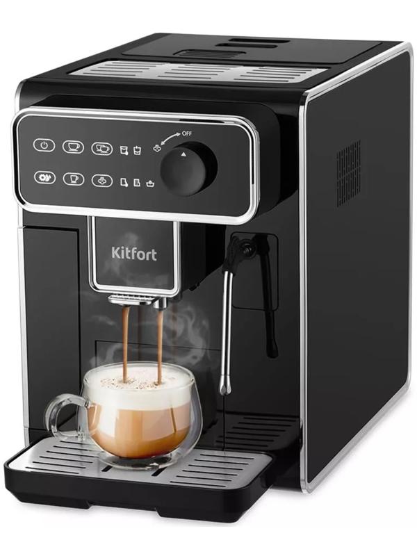 Кофемашина Kitfort КТ-7256, автоматическая, 1350 Вт, 1.5 л, чёрная