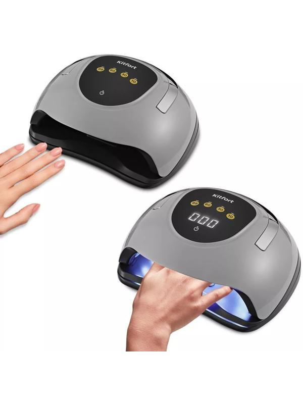 Лампа для гель-лака Kitfort КТ-3152, UV+LED, 57 диодов, 10/30/60/99 c, серая