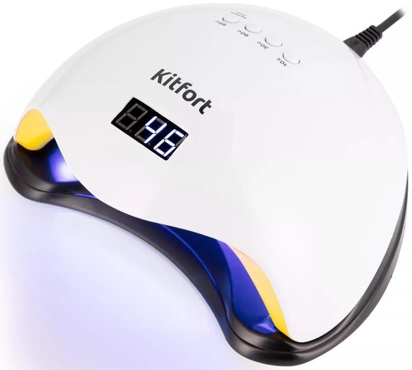 Лампа для гель-лака Kitfort КТ-3153, UV+LED, 24 диода, 10/30/60/99 c, бело-жёлтая