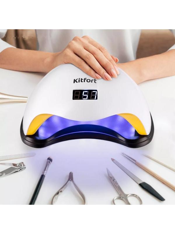 Лампа для гель-лака Kitfort КТ-3153, UV+LED, 24 диода, 10/30/60/99 c, бело-жёлтая