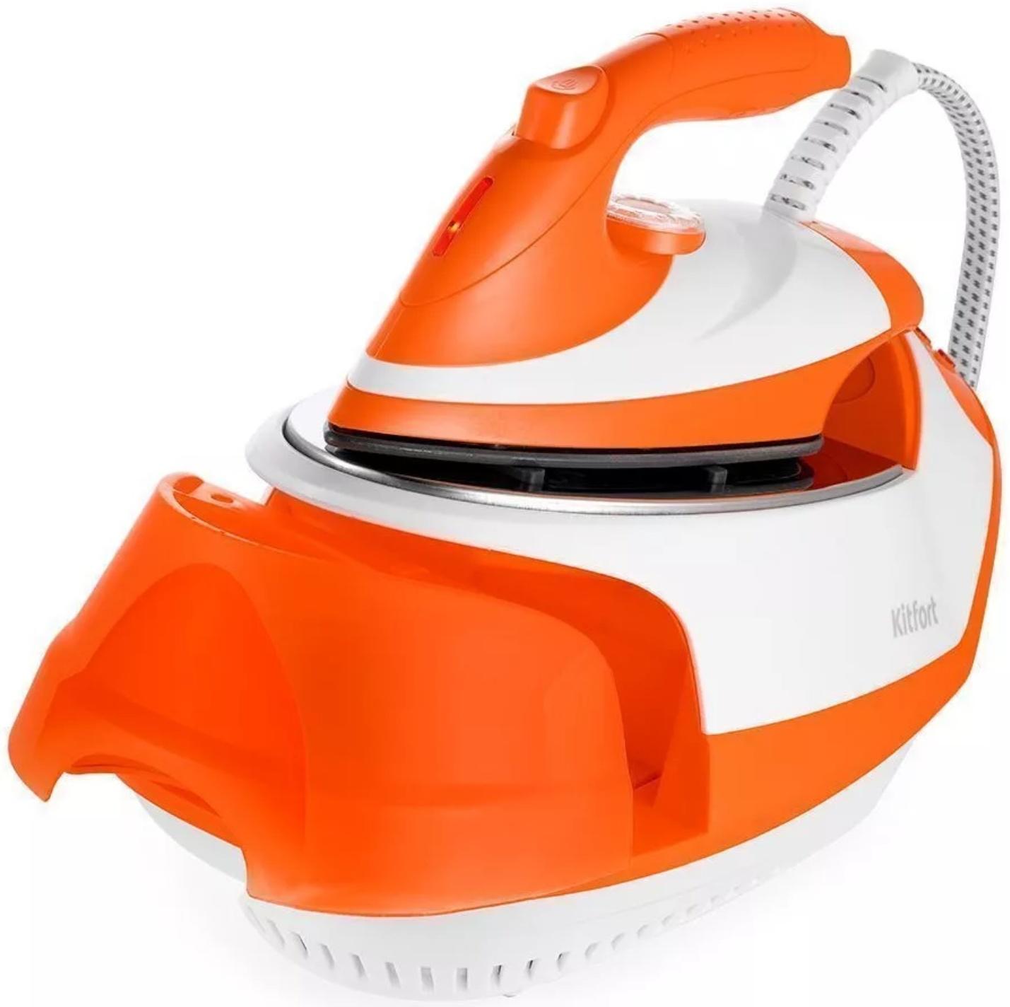 Отпариватель Kitfort КТ-9135-2, напольный, 2000 Вт, 1200 мл, 35 г/мин, утюжок,бело-оранжевый 1042265