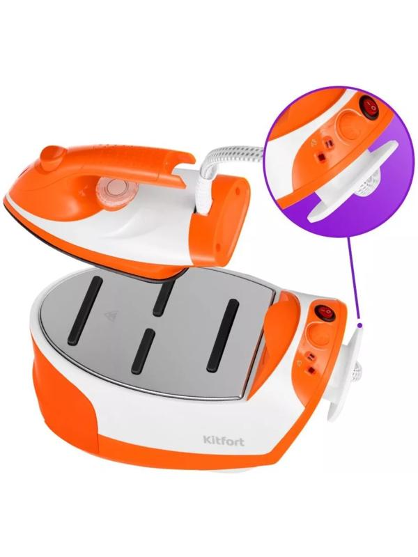 Отпариватель Kitfort КТ-9135-2, напольный, 2000 Вт, 1200 мл, 35 г/мин, утюжок,бело-оранжевый 1042265