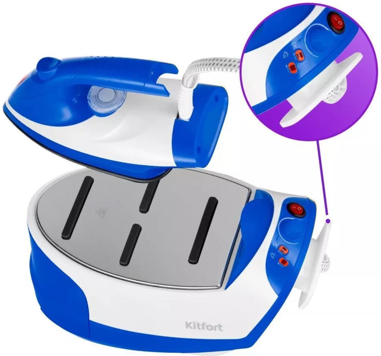 Отпариватель Kitfort КТ-9135-3, напольный, 2000 Вт, 1200 мл, 35 г/мин,утюжок, бело-синий