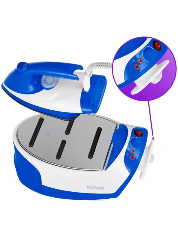 Отпариватель Kitfort КТ-9135-3, напольный, 2000 Вт, 1200 мл, 35 г/мин,утюжок, бело-синий