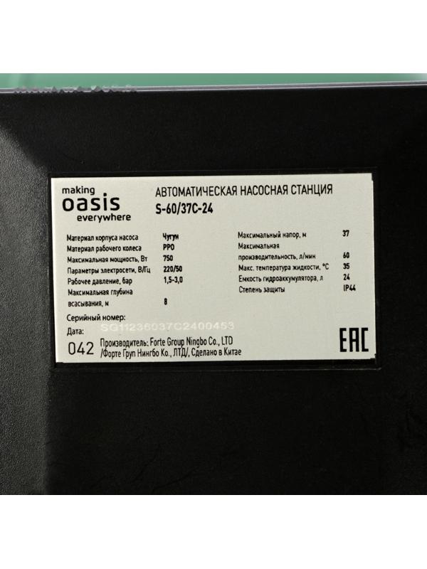 Насосная станция Oasis S 60/37C - 24, 750 Вт, напор 37 м, 60 л/мин, бак 24 л