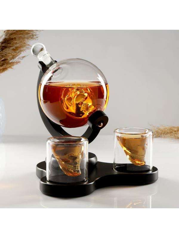 Мини-Бар Череп, на подставке, на 2 персоны, штоф - 850 мл, бокалы - 80 мл