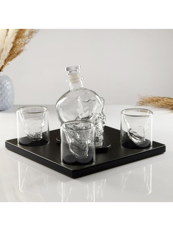 Мини-Бар Череп, на подставке, на 4 персоны, штоф - 750 мл, бокалы - 130 мл