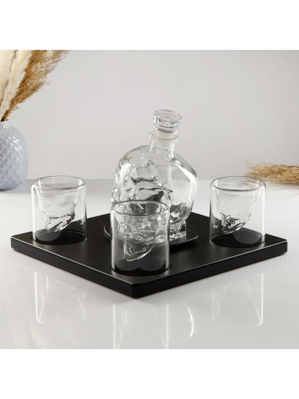 Мини-Бар Череп, на подставке, на 4 персоны, штоф - 750 мл, бокалы - 130 мл