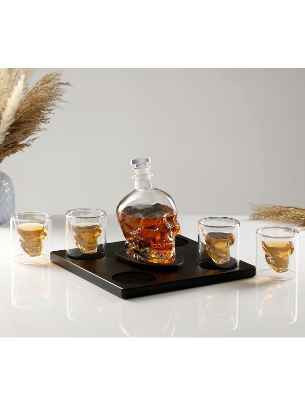 Мини-Бар Череп, на подставке, на 4 персоны, штоф - 750 мл, бокалы - 130 мл