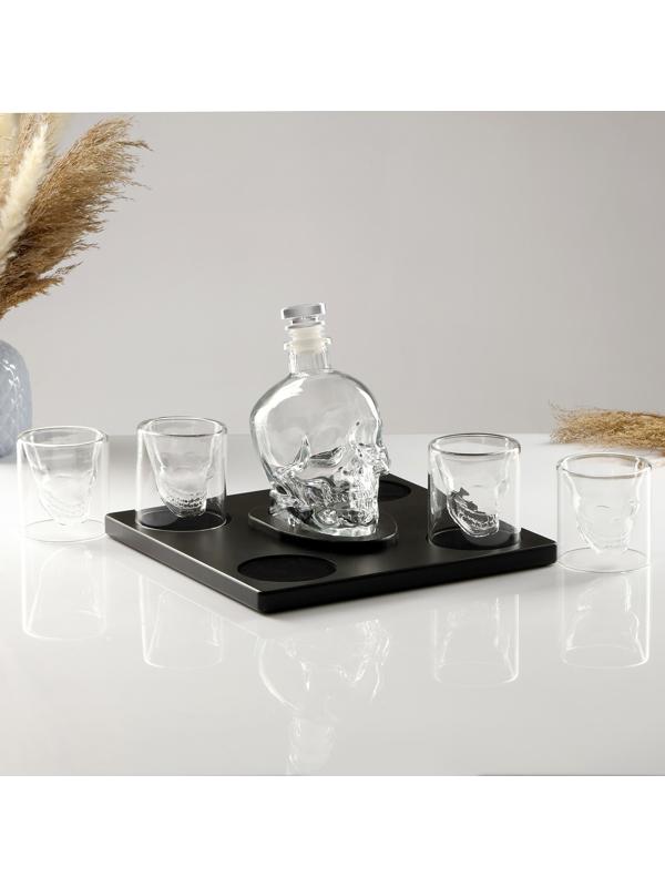 Мини-Бар Череп, на подставке, на 4 персоны, штоф - 750 мл, бокалы - 130 мл