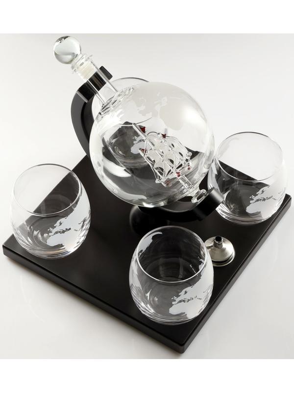 Мини-Бар Путешествия, на подставке, на 4 персоны, штоф - 1000 мл, бокалы - 250 мл