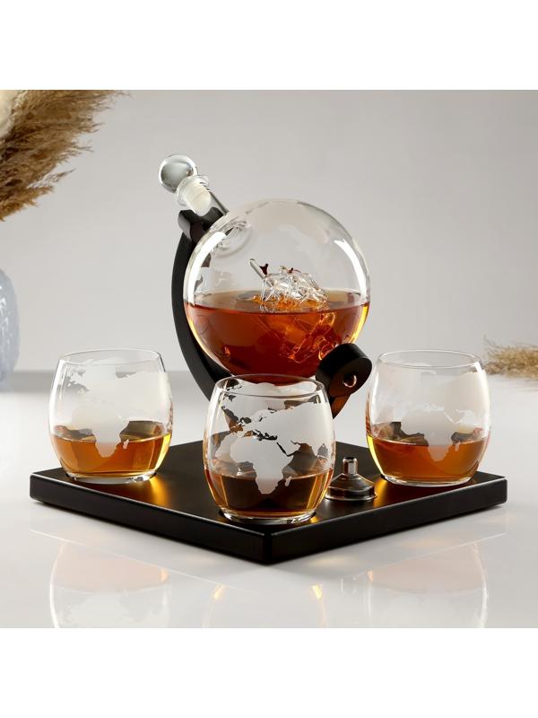 Мини-Бар Путешествия, на подставке, на 4 персоны, штоф - 1000 мл, бокалы - 250 мл