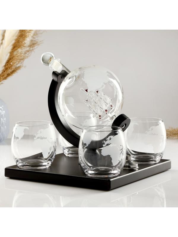 Мини-Бар Путешествия, на подставке, на 4 персоны, штоф - 1000 мл, бокалы - 250 мл