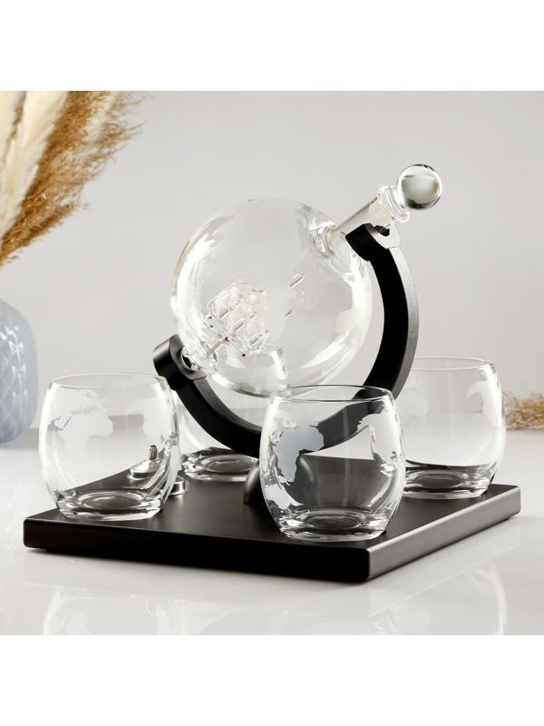 Мини-Бар Путешествия, на подставке, на 4 персоны, штоф - 1000 мл, бокалы - 250 мл