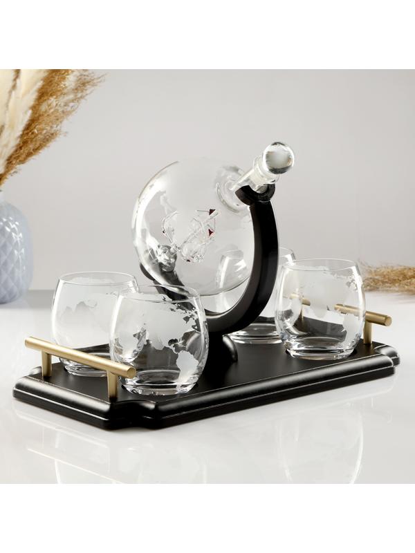 Мини-Бар Путешествия, на подносе, на 4 персоны, штоф - 930 мл, бокалы - 300 мл