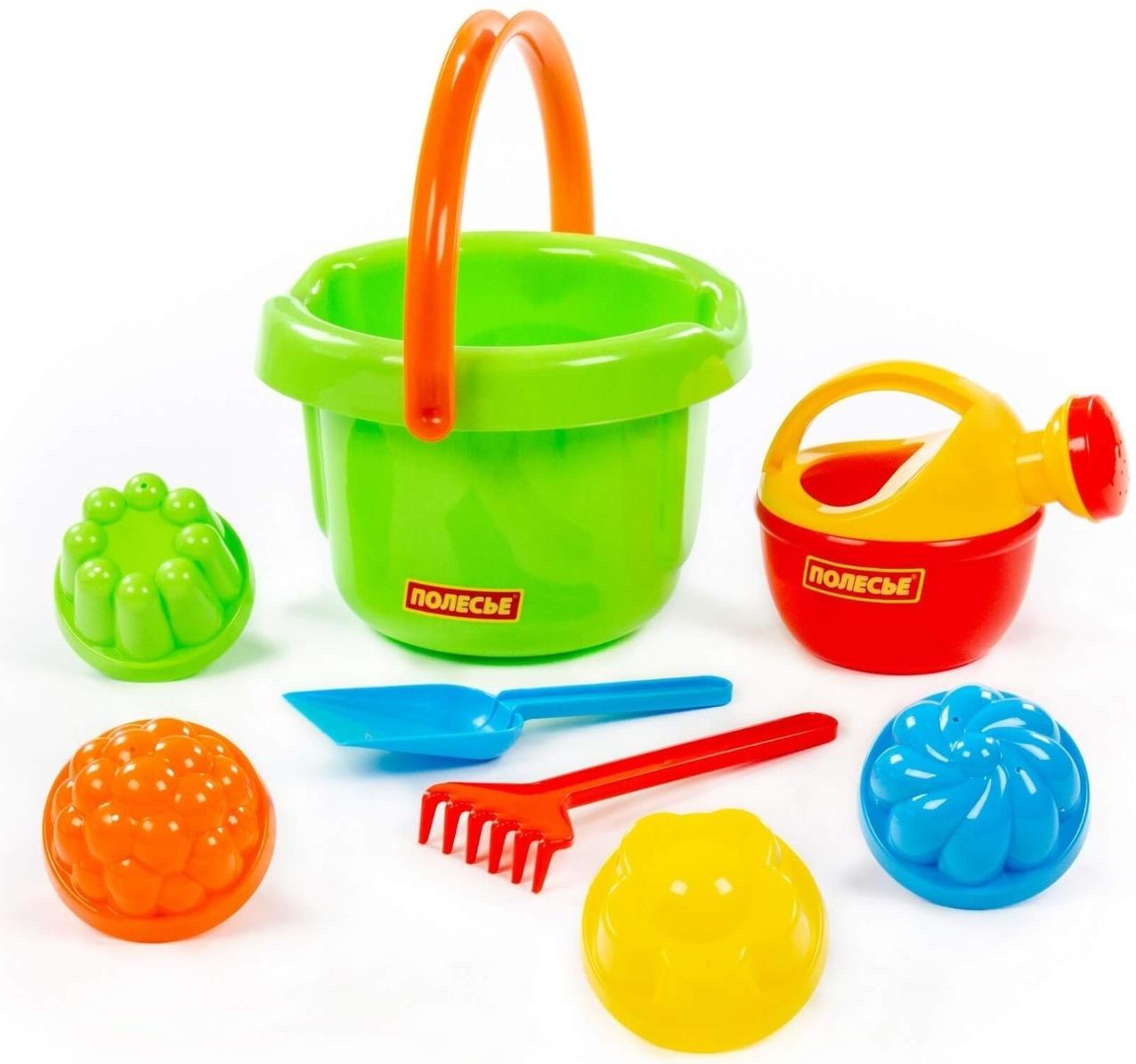 Набор №209: ведро большое, лопатка, грабельки, 4 формочки, лейка малая №4