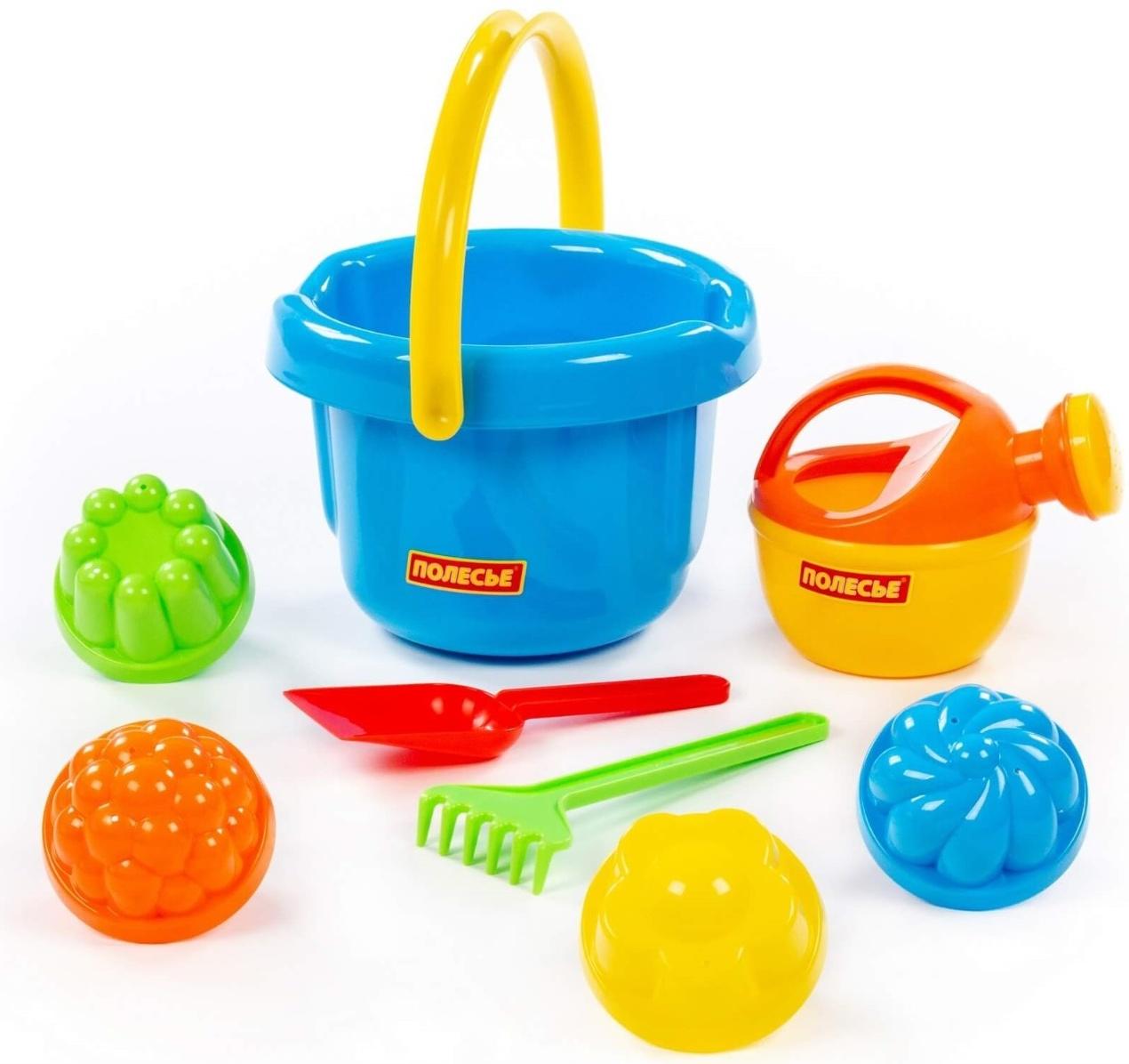 Набор №209: ведро большое, лопатка, грабельки, 4 формочки, лейка малая №4