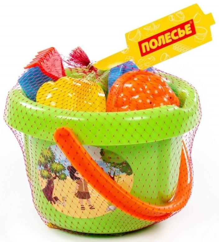 Набор №209: ведро большое, лопатка, грабельки, 4 формочки, лейка малая №4