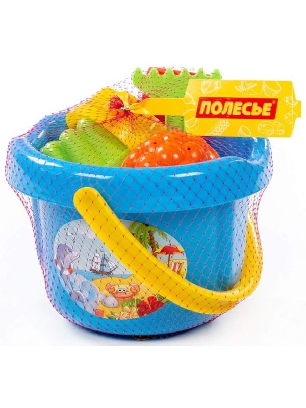 Набор №209: ведро большое, лопатка, грабельки, 4 формочки, лейка малая №4