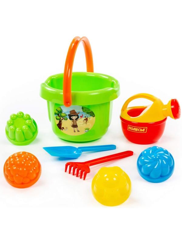 Набор №209: ведро большое, лопатка, грабельки, 4 формочки, лейка малая №4