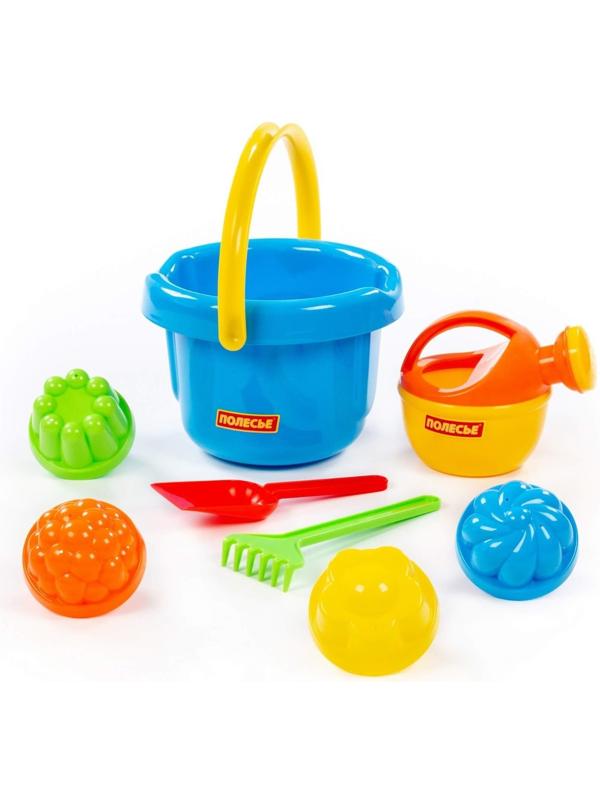 Набор №209: ведро большое, лопатка, грабельки, 4 формочки, лейка малая №4