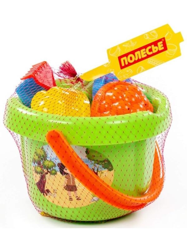 Набор №209: ведро большое, лопатка, грабельки, 4 формочки, лейка малая №4