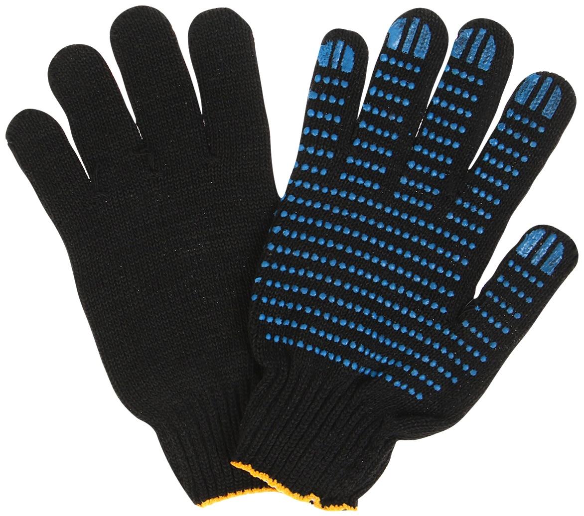 Перчатки х/б 7 класс 6 нитей размер 10 ПВХ точка чёрный масса 60гр.