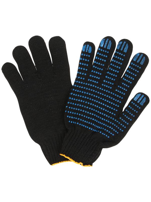 Перчатки х/б 7 класс 6 нитей размер 10 ПВХ точка чёрный масса 60гр.