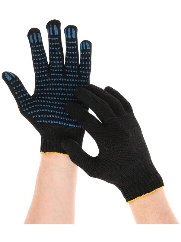 Перчатки х/б 7 класс 6 нитей размер 10 ПВХ точка чёрный масса 60гр.