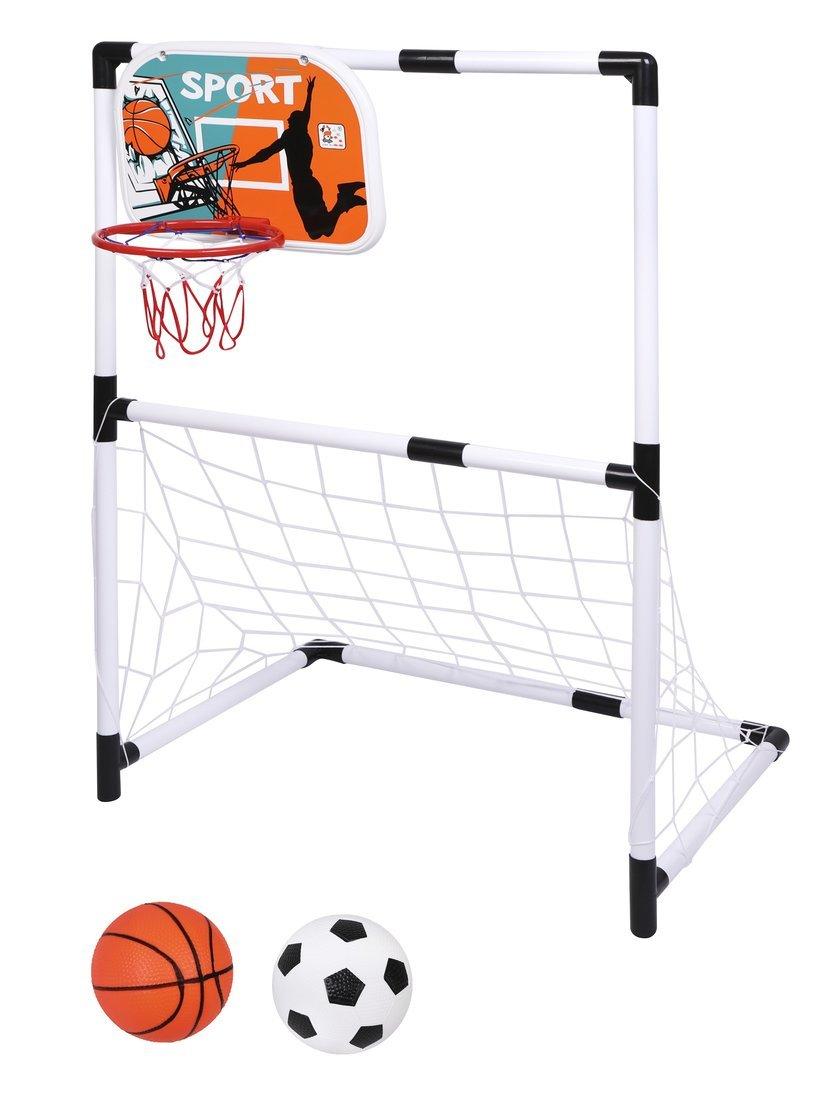 Набор 2 в 1 Футбол + Баскетбол, ворота, щит с кольцом 33х25 см., 2 мяча 11 и
14 см., насос с иглой