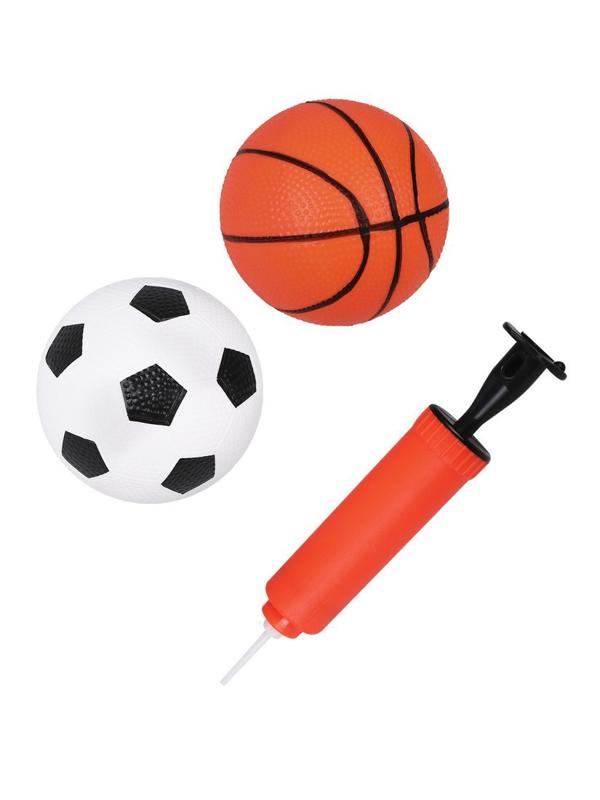 Набор 2 в 1 Футбол + Баскетбол, ворота, щит с кольцом 33х25 см., 2 мяча 11 и
14 см., насос с иглой