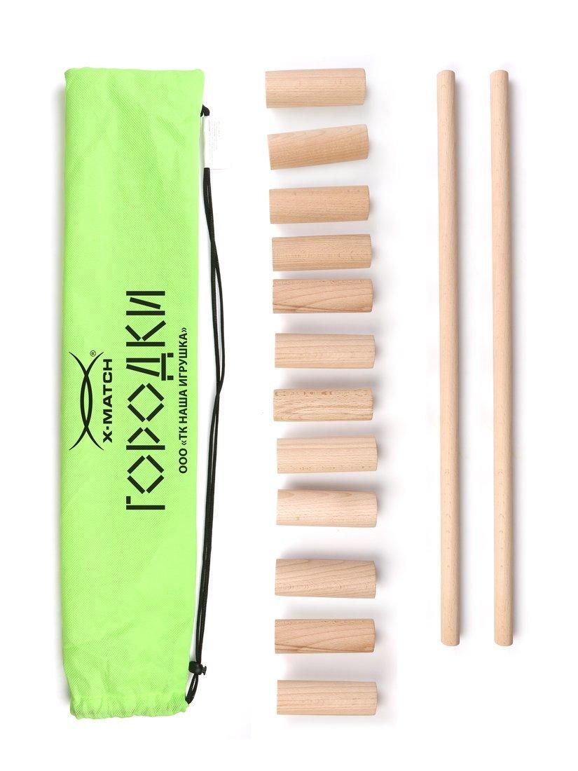 Городки детские ТМ «Х-Match» в комплекте: биты 2- шт., рюхи 12 шт., мешок.