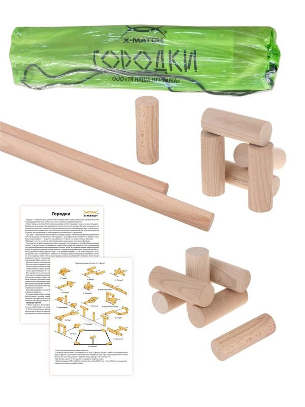 Городки детские ТМ «Х-Match» в комплекте: биты 2- шт., рюхи 12 шт., мешок.