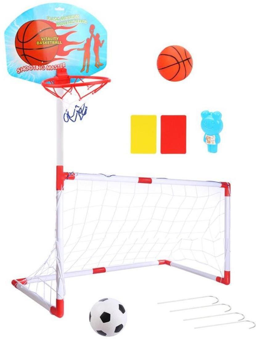 Набор 2 в 1 Футбол + Баскетбол, ворота 115*91*47 см, щит с баскет.кольцом, 2
мяча, насос с иглой