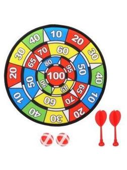 Дартс детский 36 см, дротики на липучке 2шт., шарики 2шт., пакет