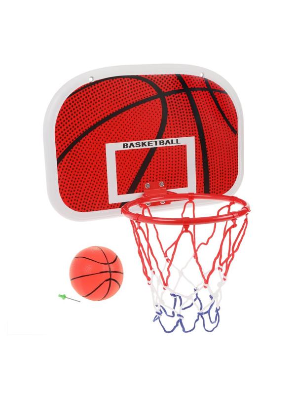 Набор для игры в баскетбол в компл-те: щит 46,5*32,5 см. (пластик), мяч,
сетка, крепления 8 шт., сетка