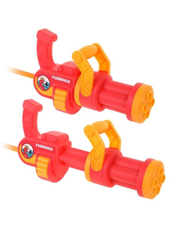 Набор бластер водяной-рюкзак Фламинго, ранец 21х23х5 см., пистолет 20х11х6
см., трубка, ремешки, крышки