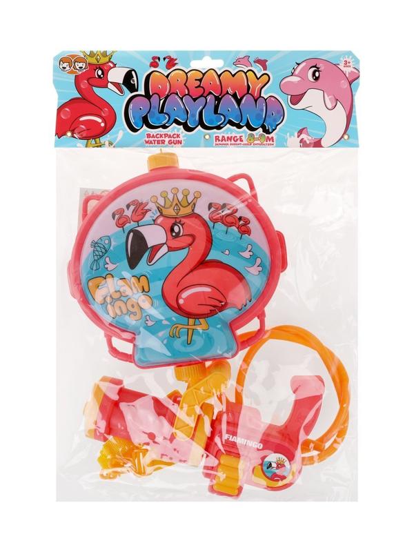 Набор бластер водяной-рюкзак Фламинго, ранец 21х23х5 см., пистолет 20х11х6
см., трубка, ремешки, крышки