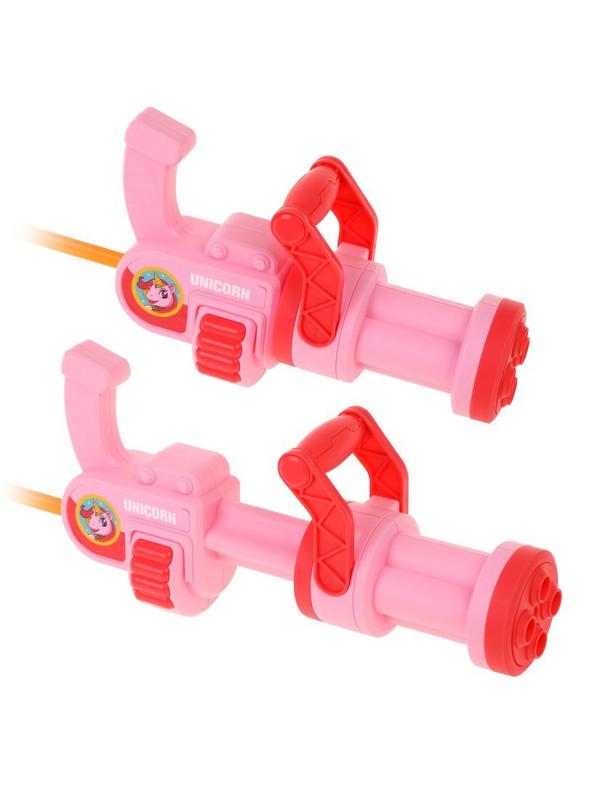 Набор бластер водяной-рюкзак Единорог, ранец 21х23х5 см., пистолет 20х11х6
см., трубка, ремешки, крышки