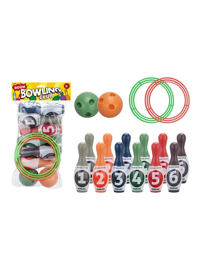 Игра напольная: Набор для боулинга и кольцеброс Цифры; кегли 12 шт., мячи 2
шт., кольца 2 шт., пакет