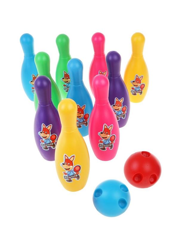 Игра напольная: Набор для боулинга Лисёнок; кегли 10 шт., мячи 2 шт., пакет