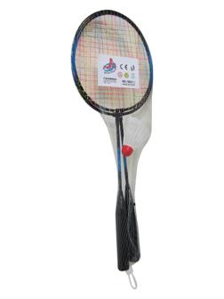 Ракетки для бадминтона 2 шт. синие, волан 1 шт., сетка