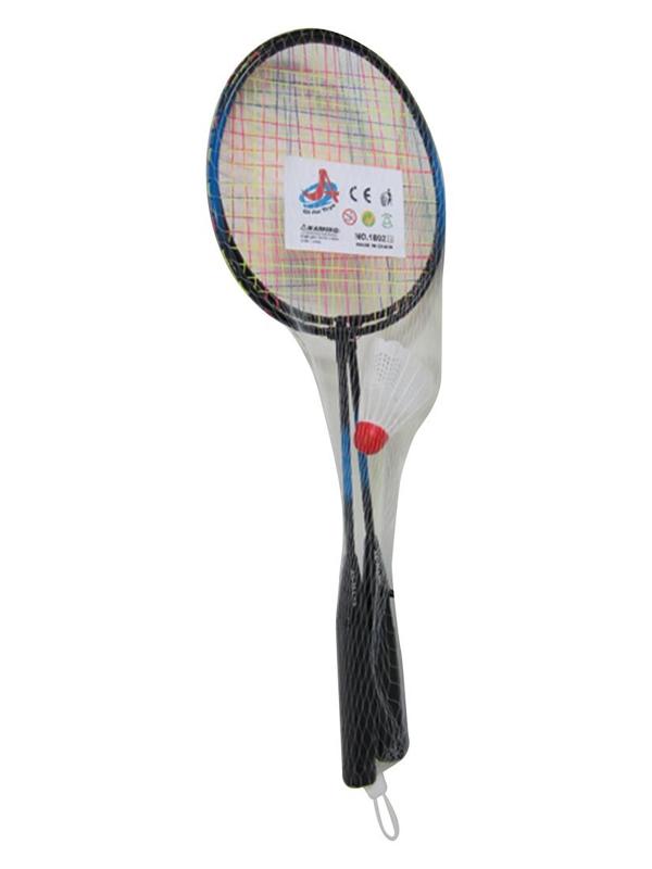 Ракетки для бадминтона 2 шт. синие, волан 1 шт., сетка