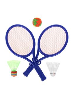 Набор для игр на открытом воздухе: ракетки 33,8 см. 2 шт., воланчик 2 шт., мяч
5 см. 1 шт.. Сетка