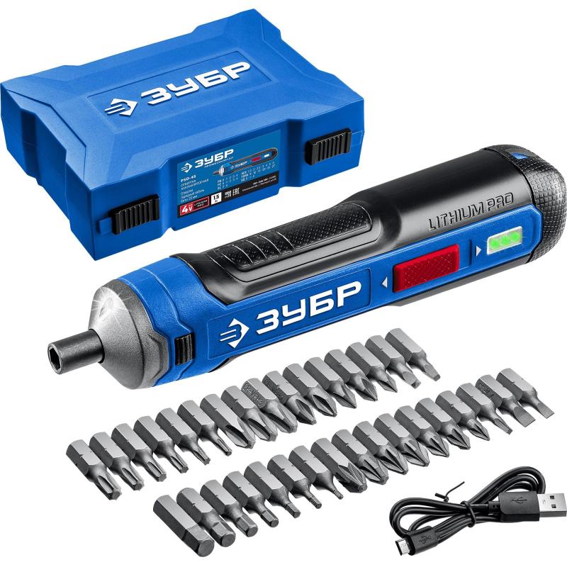 Отвертка аккумуляторная ЗУБР 4 Vmax с 33 битами (PSD-4S)