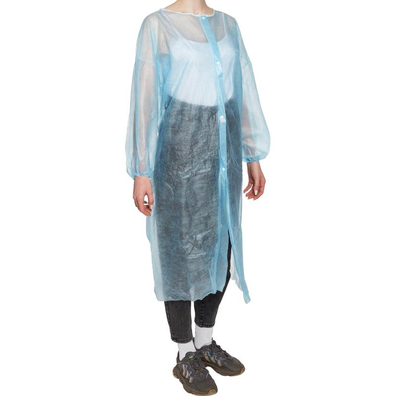 Халат н/с процед, рук.рез, на кнопк с усил.пл.голуб р48-50 пл 20 5шт/уп