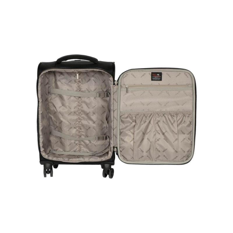 Чемодан Р2007 (3-ой) Black черный (19) тканевый облегченный  малый