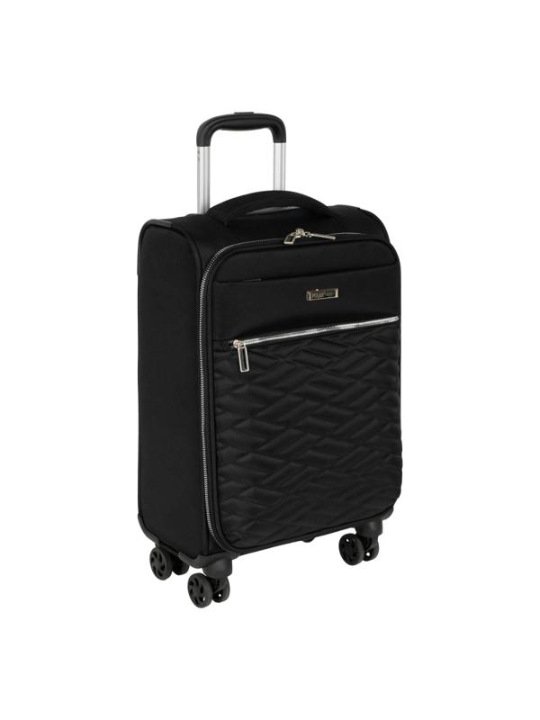 Чемодан Р2007 (3-ой) Black черный (19) тканевый облегченный  малый